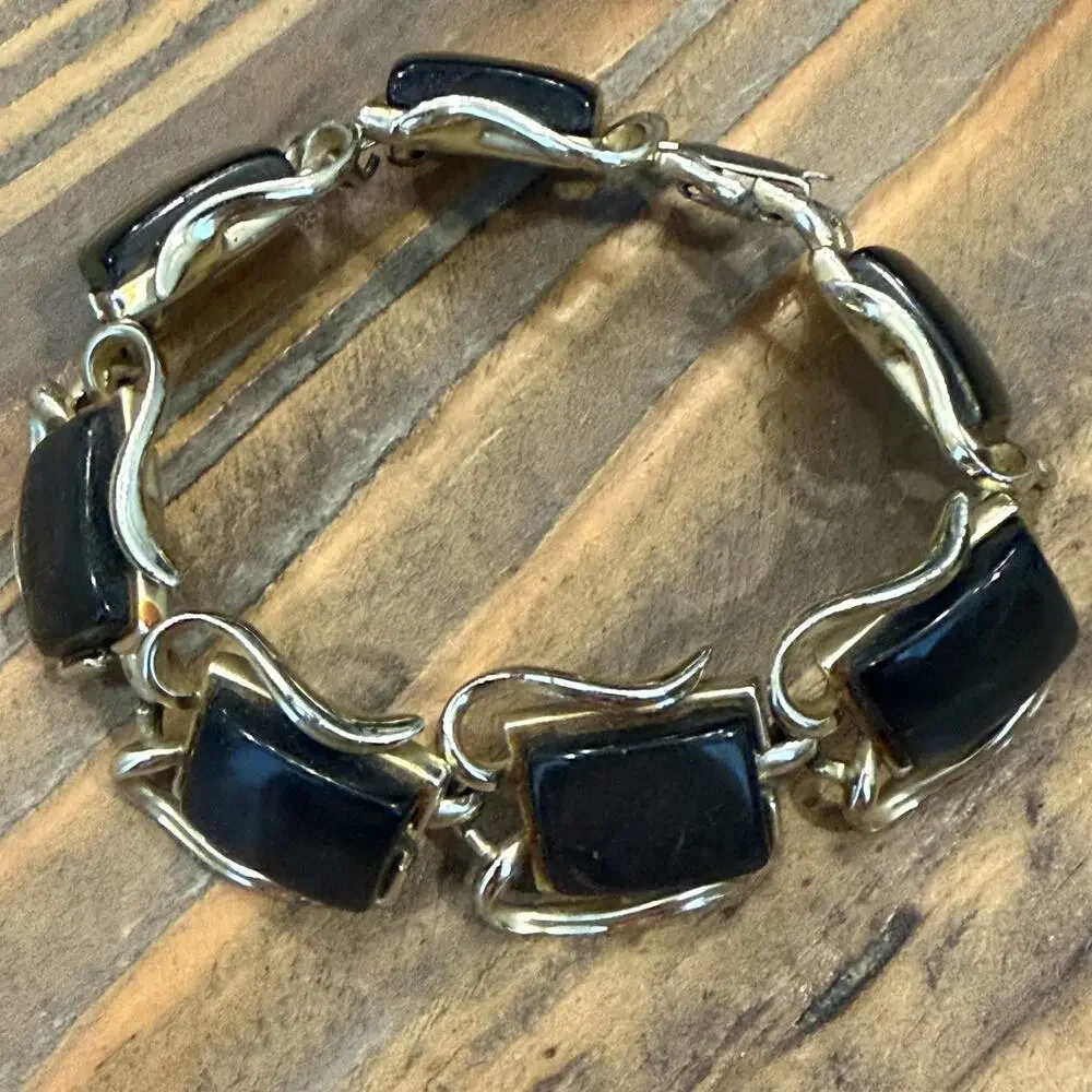 Vintage Coro Brown Lucite Thermoset Ornate Gold Tone Bracelet